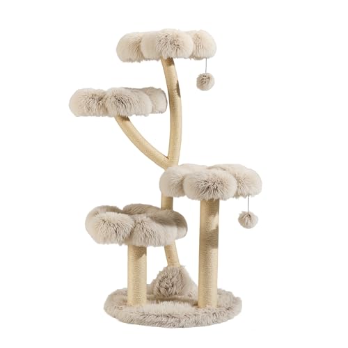 Fudajo Arbre à Chat Design 59 x 59 x 123 cm, grattoir pour Chat avec Peluche et sisal, Aire de Jeu, Tour d’Escalade avec Balle de Jeu
