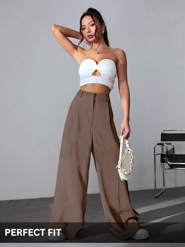 Image of GRECIILOOKS Women High Rise High Waist Trousers Flared Korean Style Formal Pants| Elegant Workwear for Office, College & Events (Available in Plus Size)