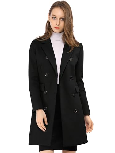 Image of Allegra K Women's Winter Coat Elegant Notched Lapel Double Breasted Trench Coat Blacks XS