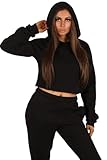 Women Pullover Hoodie Hooded Top Cropped Sweatshirts Ladies Casual Solid Long Sleeve Shirt Hooded Crop Tops (UK, Numeric, 8, 10, Regular, Regular, Black) - Image 3