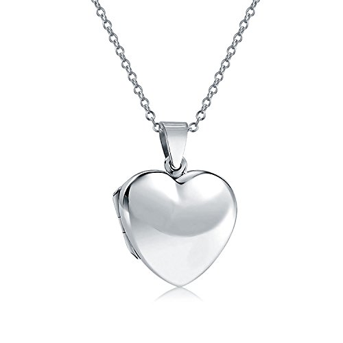 Simple Plain Puff Heart Shaped Photo Lockets For Women That Hold Pictures Polished 925 Silver Locket Necklace Pendant