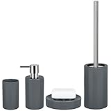 Photo Gallery spirella set da bagno, 4 pezzi, accessori da bagno in porcellana, erogatore di sapone, portasapone, spazzola per wc e bicchiere per spazzolino, grigio