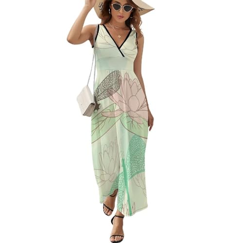 Robe longue d'été sans manches pour femme avec col V décontracté style bohème chic de plage