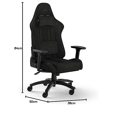 Corsair TC100 RELAXED Gaming Chair - Fabric - Racing-Inspired Design - Lumbar Pillow - Detachable Memory Foam Neck Pillow - Adjustable Seat Height - Adjustable Armrests - Black - Image 4