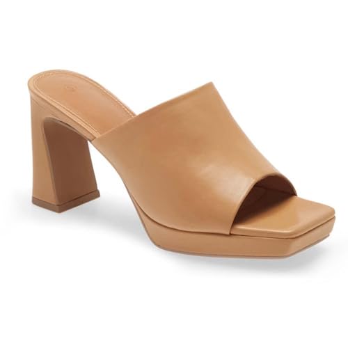 Trish Lucia Womens Platform Chunky Heels Mules Square Open Toe High Heeled Sandals Slip On Slides Dress Shoes