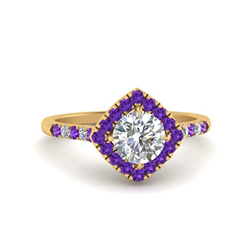 Bague de fiançailles halo en plaqué or jaune ajustement parfait anti-allergie taille 47 à 70