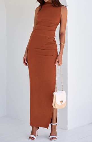 BTFBM Summer Two Piece Skirt Set for Women 2025 Dressy Lightweight Sleeveless Knit Top Going Out Split Maxi Skirt Set