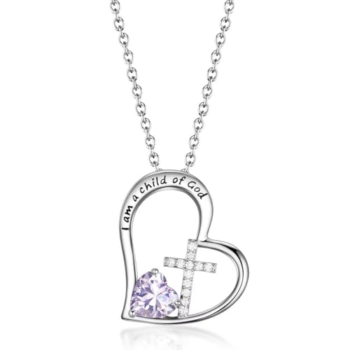 Bijoux avec pierre de naissance en croix et cœur pour baptême et communion de fille