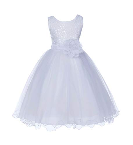 Glitter Sequins Tulle Flower Girl Dress Ceremonial Gown Party Dresses B-011NF 2 White