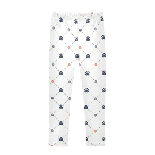 Paw Flower Lattice Print Girls Leggings Soft Stretch Workout Yoga Dance Pants for Kids Casual Tights