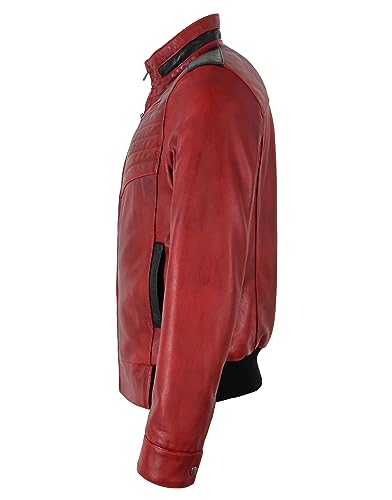 Men's Bomber Real Leather Jacket Red Black Biker Motorcycle Blouson Style Jacket 90154