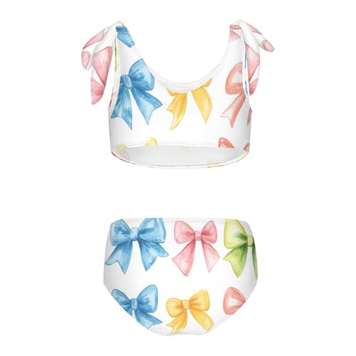 Watercolor Bow Ribbon Pattern Girls Bikini Sets 2 Piece Swimsuits Bathing Suit Swimwear2