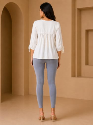 Image of Women's Cotton Lycra Ankle Length Leggings | Regular Rise, Soft 4 Way Stretch Fabric | Casual & Ethnic Wear