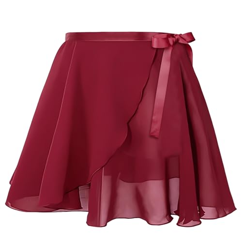 DiULi Falda de Ballet, 1 Pieza Falda de Abrigo la Danza de Ballet, Transpirable, Falda Envolvente de Gasa, Cintura Ajustable, Faldones de Baile para Mujeres y Niñas (Rojo Vino)