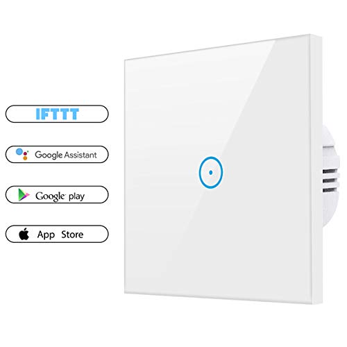 Smart Alexa Lichtschalter, SAINKO Wifi lichtschalter arbeitet mit Amazon Alexa,Google Home,Fernsteuerung Ihrer Geräte von überallre,gehärtetes Glas Touchscreen-schalter mit Überlastungsschutz (1 Weg)