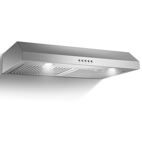 Image of Under Cabinet Range Hood 30 inch, Stainless Steel Kitchen Hood 800CFM, Stove Hood with Push Button Control, Baffle Filters, Ducted /Ductless Convertible Duct