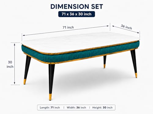 Image of WOODEN SPACE 6-Seater Wooden Dining Table Set | Nano Composite Marble Top | Solid Wood Base | Modern Dining Room Furniture with 6 Chairs (Printed Sea Blue)