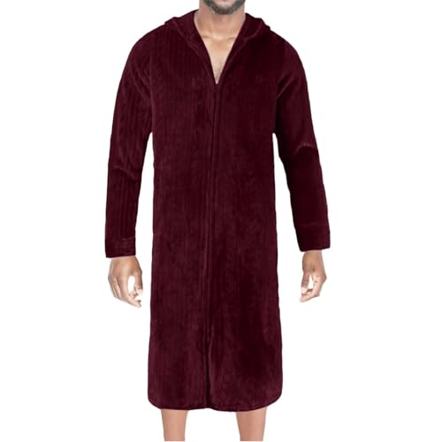Albornoz largo de algodón para hombre, albornoz mullido con cremallera, bata de forro polar para mujer, abrigo de casa, vestido de sauna de invierno, bata de franela para dormir