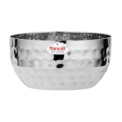 Image of Stainless Steel Serving Bowls Set with Hammered Finish, Traditional Katori for Curry, Dal, Soup, Dessert, 6 Pieces (150ml, Hammered Finish)