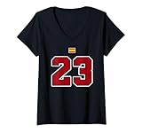 donna 23 numero college stile vintage rosso bianco spagna bandiera maglietta con collo a v