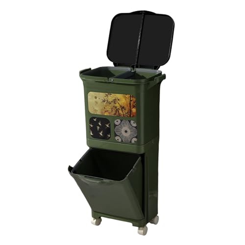 MERIGLARE 38L キッチンゴミ箱 頑丈 キャスター付き 頑丈 移動簡単 二重蓋 ゴミ分別ゴミ箱 P, 緑