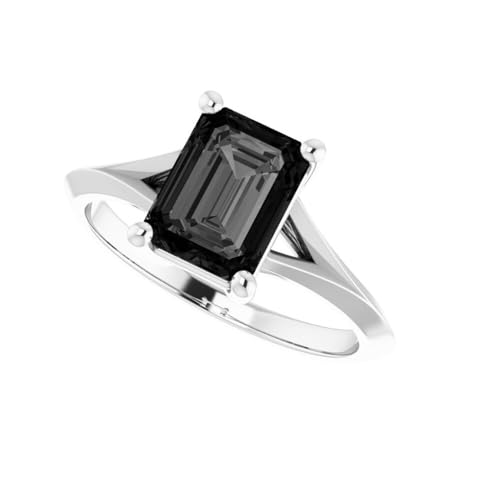 925 Sterling Silver White Gold Finish Vintage 2.5 Ct Emerald Cut Onyx Black Diamond Solitaire Split Shank Wedding Engagement Ring for Women2