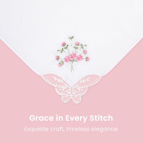 image for Selected Hanky Women's Cotton Handkerchiefs Flower Embroidered with La