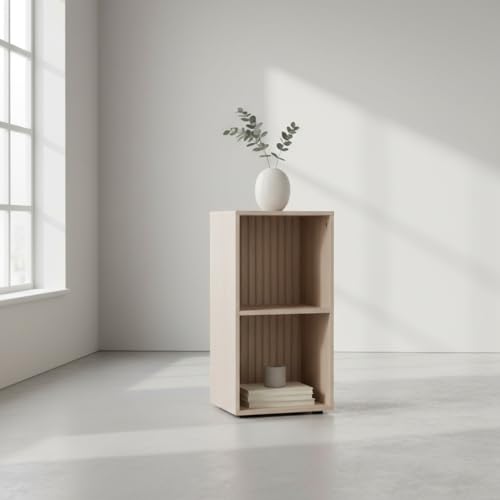 INDE MOBLEKIT | Estantería de Madera Estrecha 2 Niveles 30x29.7x60 cm Roble Claro, Acabado Mate, Estantería Compacta para Almacenaje en Dormitorio, Baño o Cocina