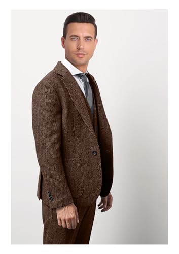 Men's Suits Slim Fit Herringbone Tweed Suits for Men 2 Piece Wedding Prom Suit Jacket Pants Wool Blend Tuxedo Set4