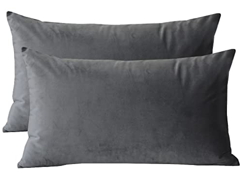 Lutanky Fluwelen kussenslopen (set van 2) mooie rechthoekige kussenhoezen zachte effen decoratieve kussenslopen voor bank slaapkamer auto 30 x 50 cm (dimgrijs, 2 stuks)