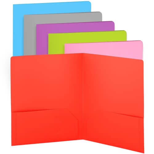 Folders with 2 Pockets Red, Colored Plastic File School Folder Letter Size, Heavy Duty Poly Portfolio Folder with Two-Pockets, Also Available in Purple, Green, Blue, Pink, and Grey, 8 Pc - By Enday