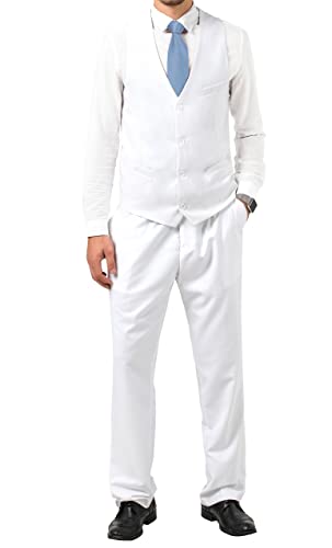 White Mens Suit Slim Fit 2 Piece Suit Set Groomsmen Suits For Wedding Vest And Pants Suit For Men With Tie Prom Homecoming Tuxedos L #TOP4