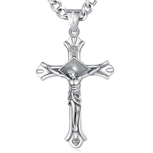 AEONSLOVE Colgante Cruz Hombre Crucifijo Collar Cruz de Plata de Ley 925 para Mujer Colgante Cristo Religioso Joyas Amuleto de Protección Regalo Católico