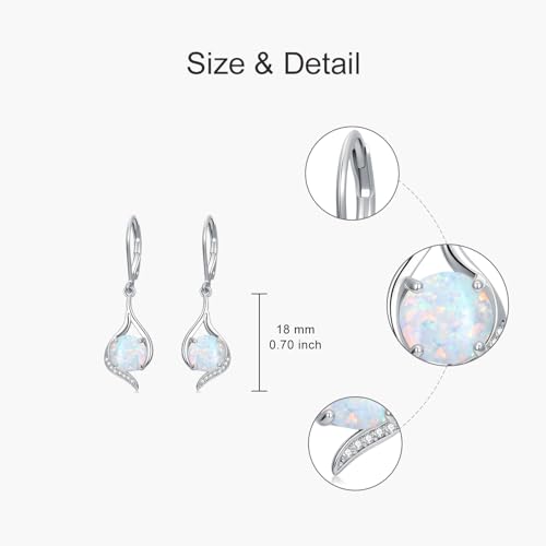 S925 Sterling Silver Opal with Genuine Diamond Earrings for Women October Birthstone Leverback Dangle Earring Birthday Valentine's Day Christmas Gift for Her2