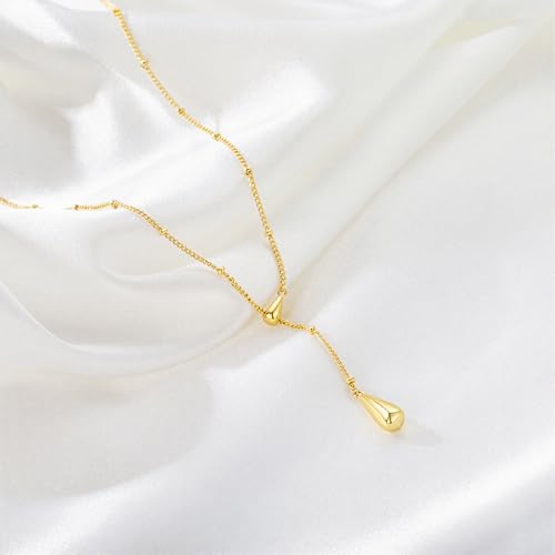 M MOOHAM Gold Necklace for Women, 14K Gold Plated Teardrop Pendant Jewelry | Dainty Lariat Necklace for Women, Small Pendant, Beaded Chain Choker, Gold Plated Prom Jewelry, Women Gifts - image 7