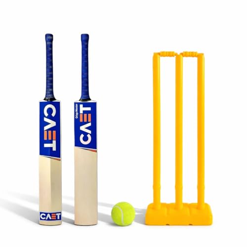 Image of AEM Cricket Kit with Wooden Bat, Plastic Stumps and Ball for Kids | Cricket Kit for Kids Cricket Bat with Wicket (Size 3, Age 6-10 Year)