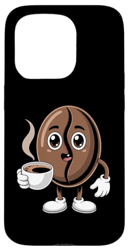 コーヒー豆 マスコット かわいい 笑顔 湯気のカップ バリスタ テーマ 朝のコーヒー カフェ スマホケース iPhone 15 Pro 用
