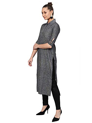 Image of INDO ERA Women's Cotton Striped Straight Kurta(IE26KT3GR1491)