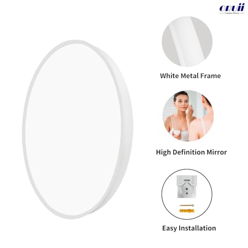 Image of Oruii White Round Mirror, White Round Mirror 24 inch, Circle Wall Mirrors Metal Frame, Circular Mirrors for Bathroom, Wall, Living Room, Entryway, Hallway, Vanity, Rustic