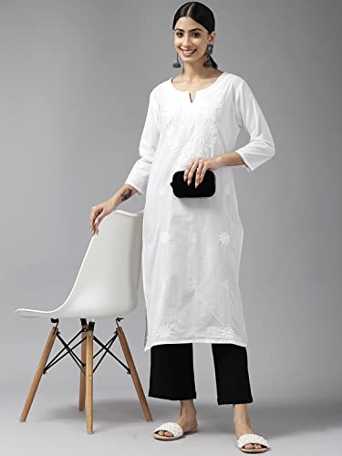 Image of YUFTA Women White Floral Chikankari Kurta (1230KURWH )