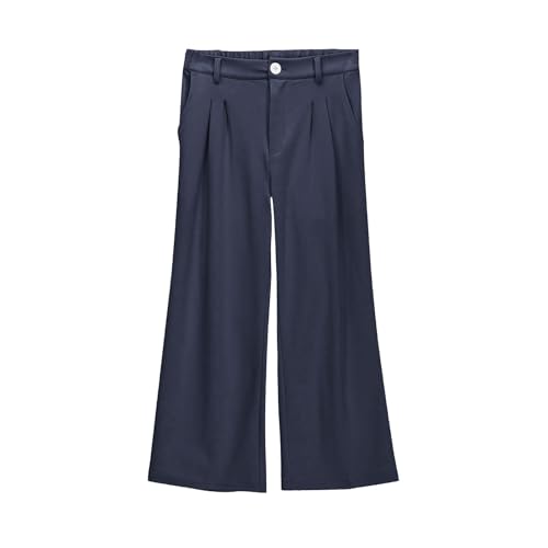 Girls Uniform Pants Kids Dress Pants Fashion Button High Waist Wide Leg Pants Casual Solid Baggy Trousers with Pocket4