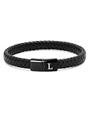 TOLOWOBK Lederarmband Herren Armband mit Buchstaben Gravur A Z Buchstabe Armband Männer Schwarz Geflochten Leder Armbänder mit Magnetverschluss Vatertagsgeschenk Geburtstag Geschenke für Männer