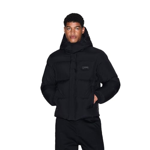 Armani Exchange Cuffed Sleeve, Side Logo, Zipped Hood Doudoune, Noir, XL Hommes