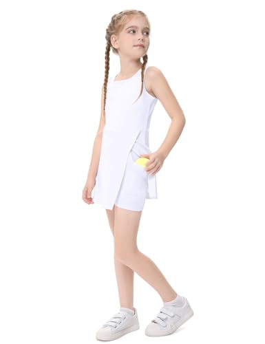 Little Girls Golf Tennis Sports Round Neck Sleeveless Athletic Active Dress with Safety Shorts and Pockets4