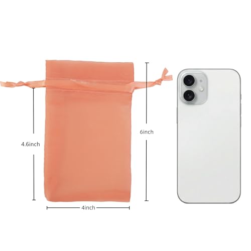 Image of QIANF 20 Pcs Orange Small Organza Bags 4X6 inch for Wedding Favors with Drawstring, Mini Mesh Gift Bags Jewelry Pouch for Candy Bridal Shower Party Favor Baby Shower Christmas