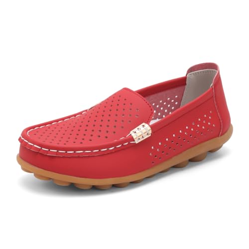 Image of Women's Comfortable & Lightweight Leather Loafers Slip-Ons Driving Walking Mocs Boat Shoes Cute Business Casual Dress Shoes Work Flats for Women