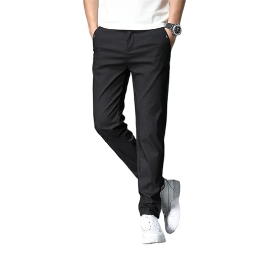 Spring Summer Casual Pants Men Cotton Stretch Slim Fit Elastic Waist Business Korean Classic Trousers Male Black