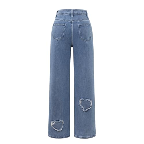 Women's High - Waist Wide Leg Heart Print Boyfriend Jeans - Vintage & Fashion2