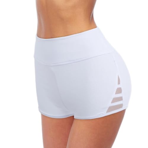 Pantalones cortos de entrenamiento de cintura alta para mujer, para correr, no hacer yoga, blanco, M
