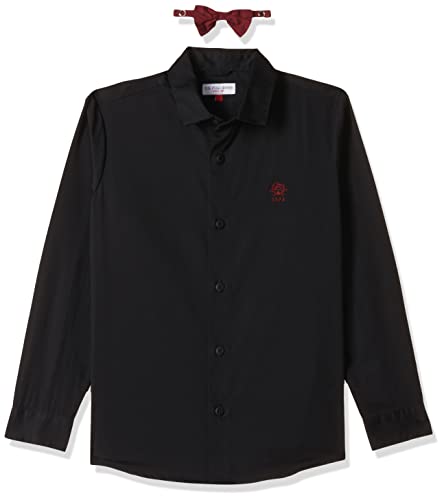 Image of U.S. Polo Assn. Solid Regular Fit Cotton Shirt for Boys - Spread Collar, Curved Hem - Kids Shirt with a Bow